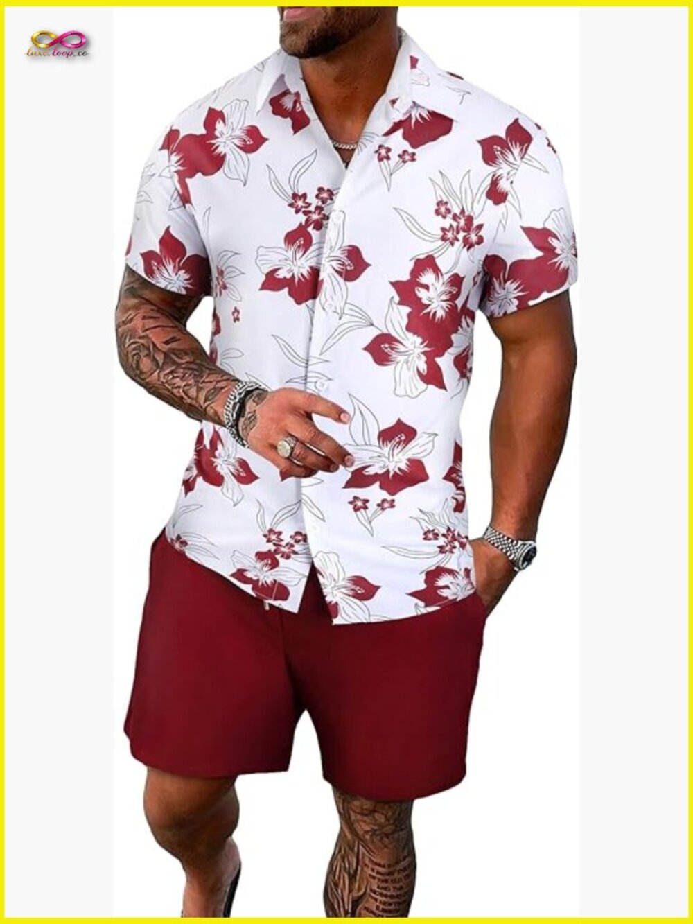 Floral Print Short Sleeve Button Down Shirt and Shorts Set Casual Vacation Wear